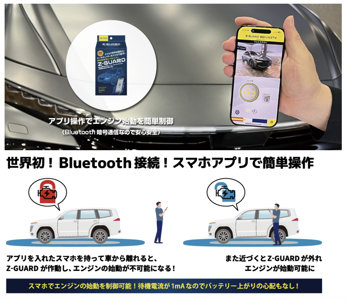 アプリ操作でエンジン始動を簡単制御・世界初Bluetooth接続