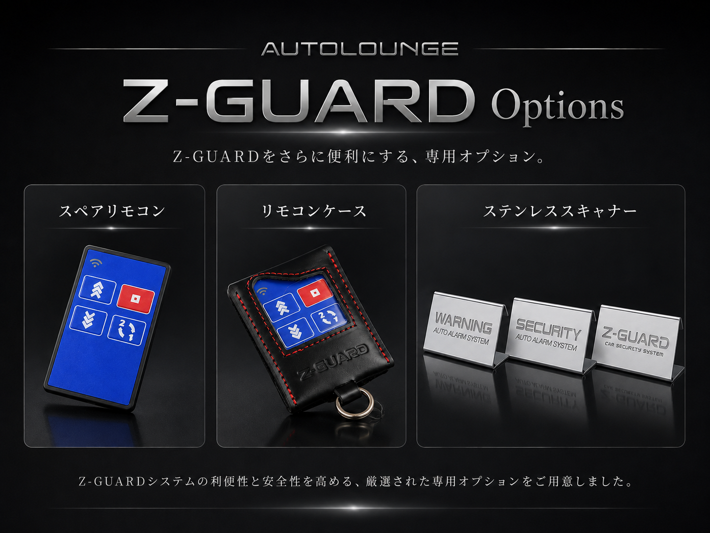 Z-GUARDα options: spare remote control, remote-control case and stainless scanner